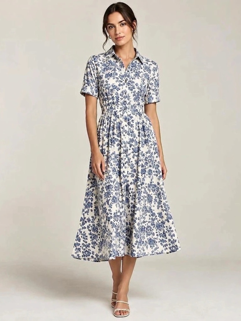 Lucky Brand Floral Midi Dress in White & Blue Size Large